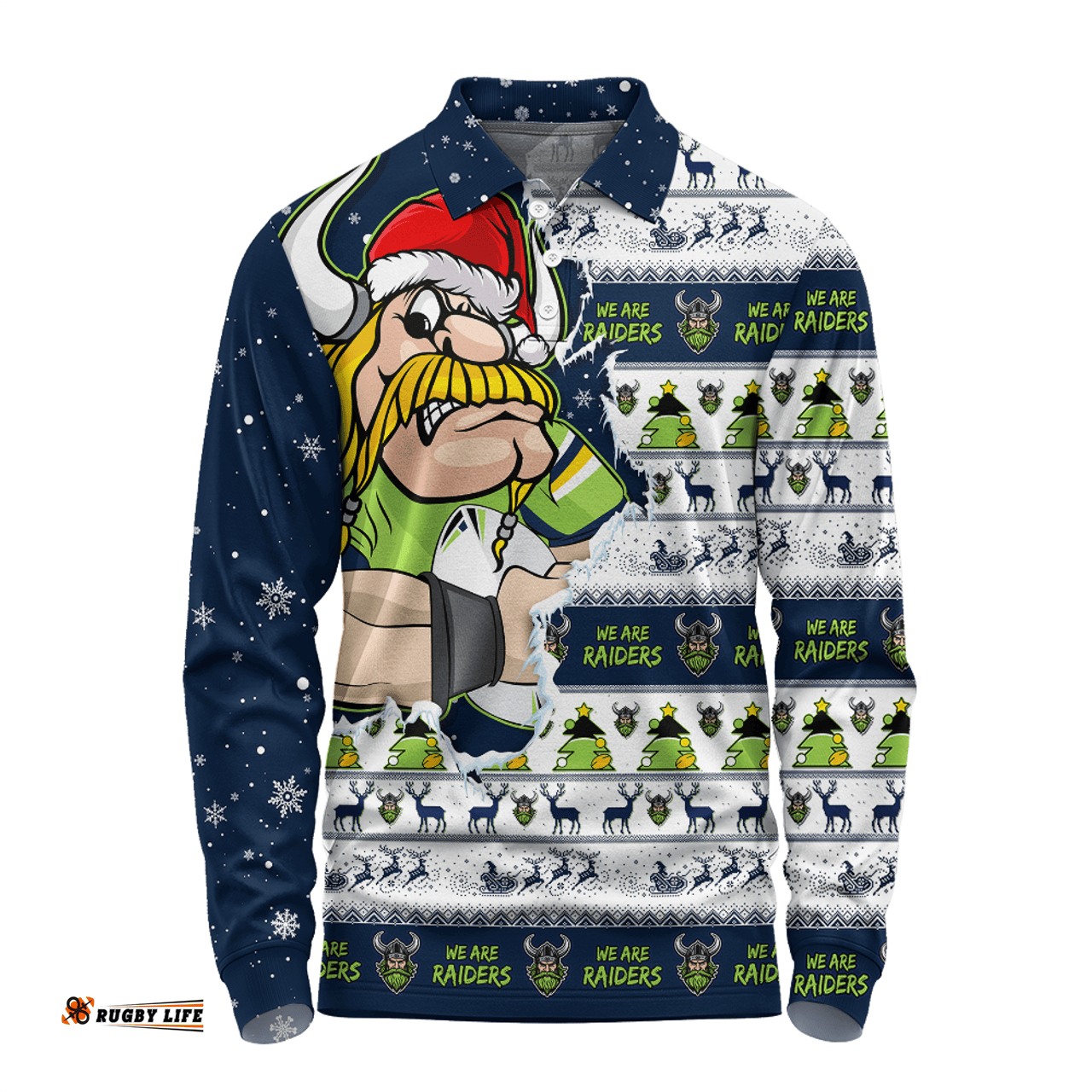 Amazing Aussie Canberra Raiders Merry Christmas Our Beloved Team Scratch Style Long Sleeve Polo Shirt