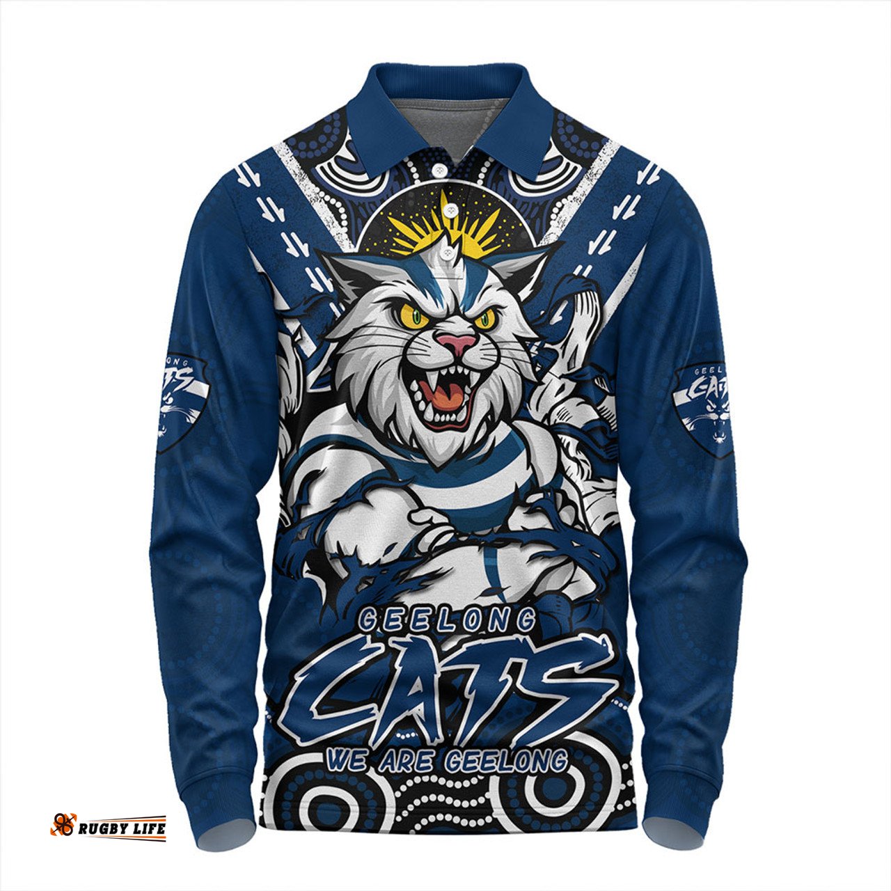 Amazing Aussie Geelong Cats Ripped Legacy Of The Game Long Sleeve Polo Shirt
