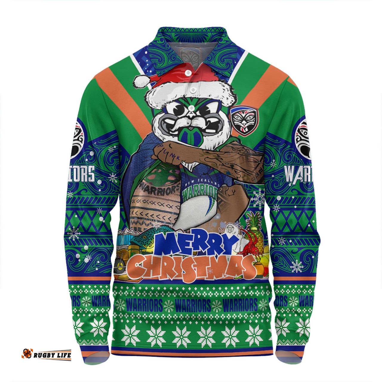 Amazing Aussie New Zealand Warriors Christmas Custom Warriors Santa Aussie Big Things Long Sleeve Polo Shirt