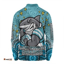 Amazing Aussie Cronulla Sutherland Sharks Custom Custom With Aboriginal Inspired Style Of Dot Painting Patterns  Long Sleeve Polo Shirt