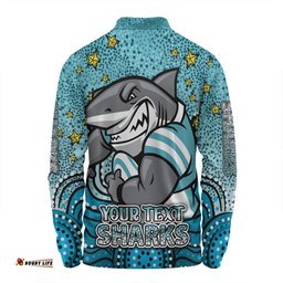 Amazing Aussie Cronulla Sutherland Sharks Custom Custom With Aboriginal Inspired Style Of Dot Painting Patterns  Long Sleeve Polo Shirt