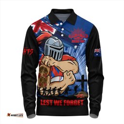 Amazing Aussie Newcastle Knights Fearless ANZAC Defender Long Sleeve Polo Shirt