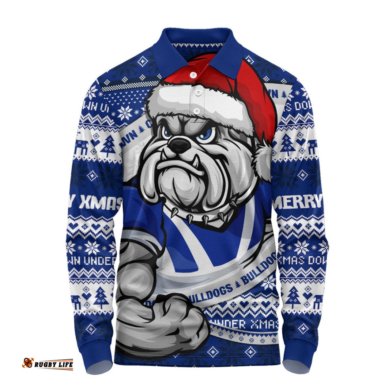 Amazing Aussie Canterbury Bankstown Bulldogs Ugly Knit Style For Christmas Game Fans Long Sleeve Polo Shirt