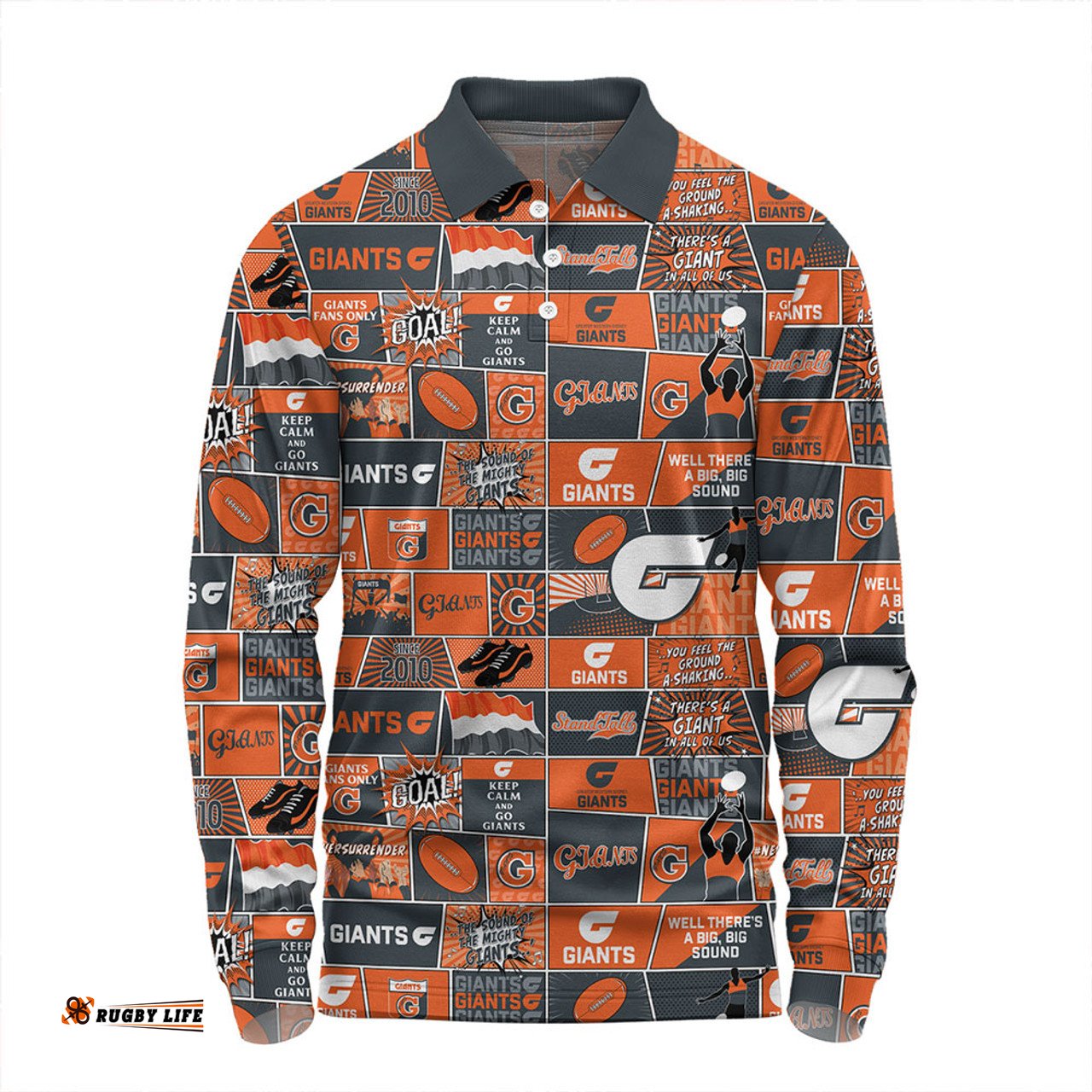 Amazing Aussie GWS GIANTS Legacy Of The Pride Comic Style Long Sleeve Polo Shirt