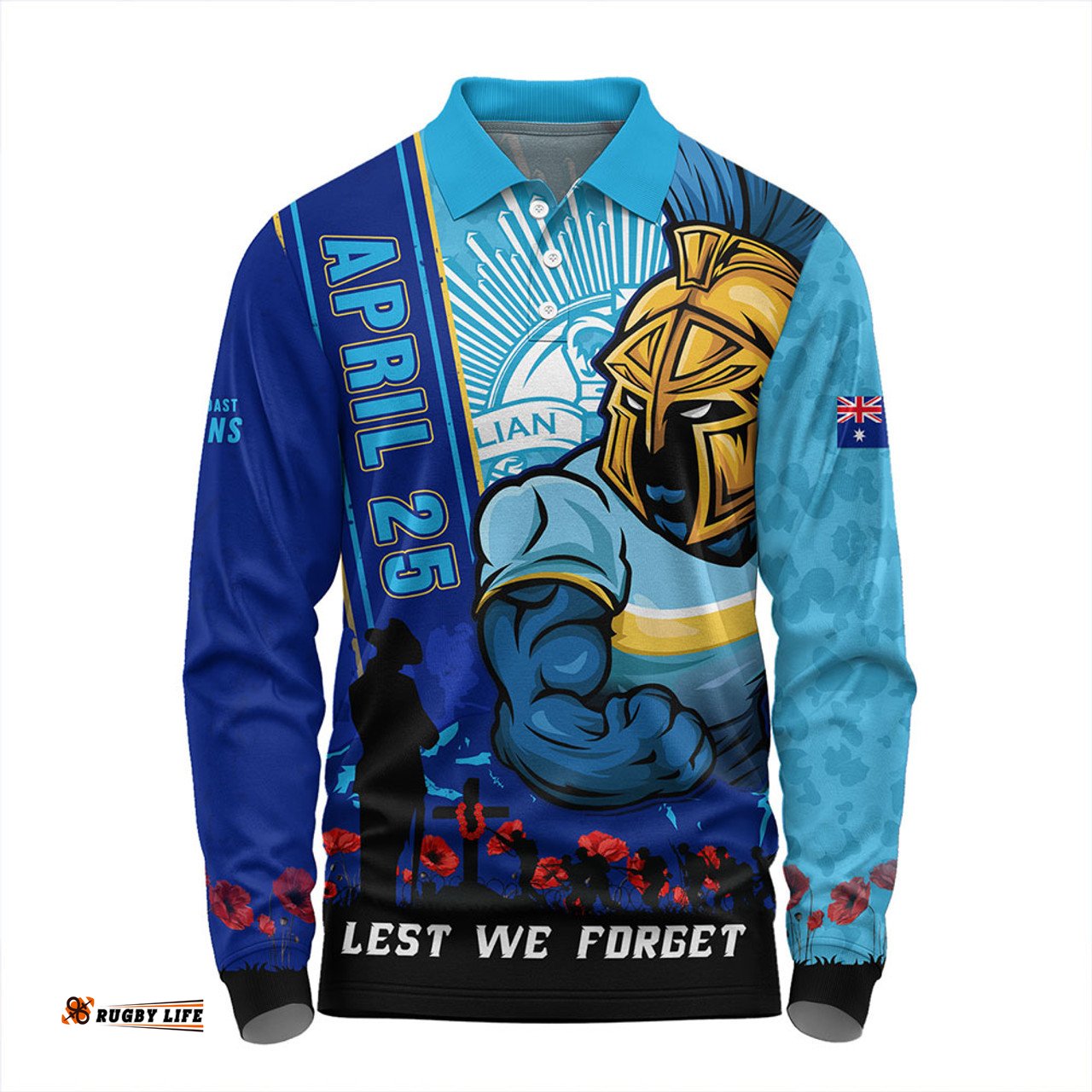 Amazing Aussie Gold Coast Titans Anzac Day Lest We Forget Strong Fighting Spirit Long Sleeve Polo Shirt
