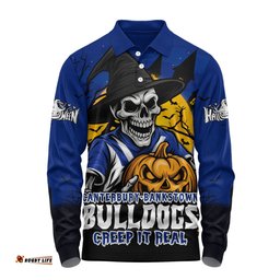 Amazing Aussie Canterbury Bankstown Bulldogs Dark Moon Rugby Halloween Battle Edition Long Sleeve Polo Shirt