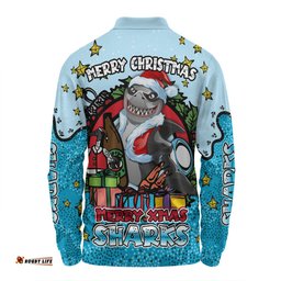 Amazing Aussie Cronulla Sutherland Sharks Christmas Custom Merry Christmas Our Beloved Team With Aboriginal Dot Art Pattern Long Sleeve Polo Shirt