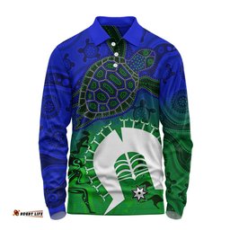 Amazing Aussie Indigenous Australian Aboriginal Island Heart Turtle Path Long Sleeve Polo Shirt