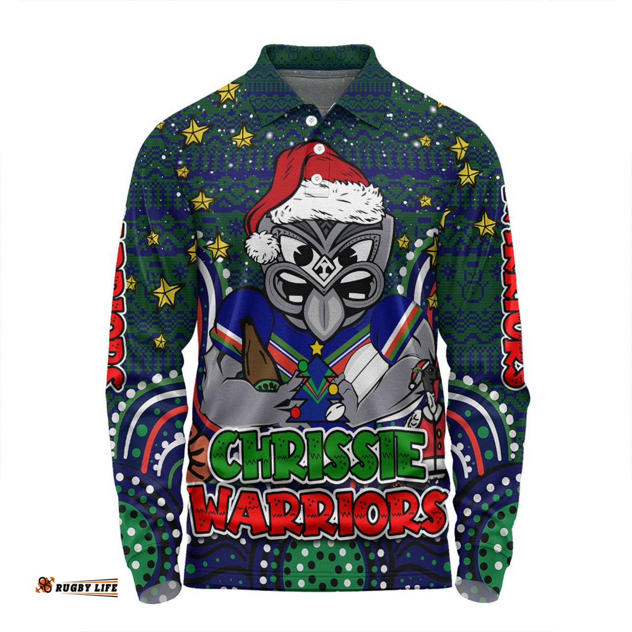 Amazing Aussie New Zealand Warriors Christmas Custom Christmas Knit Patterns Vintage Jersey Ugly Long Sleeve Polo Shirt
