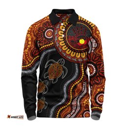 Amazing Aussie Indigenous Australian Aboriginal Hand Of The Land Heart Of The Sea Long Sleeve Polo Shirt