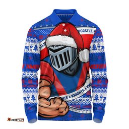 Amazing Aussie Newcastle Knights Ugly Knit Style For Christmas Game Fans Long Sleeve Polo Shirt