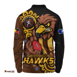 Amazing Aussie Hawthorn Power Through Generations NAIDOC Edition Long Sleeve Polo Shirt