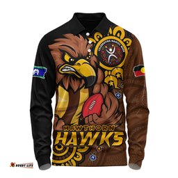 Amazing Aussie Hawthorn Power Through Generations NAIDOC Edition Long Sleeve Polo Shirt