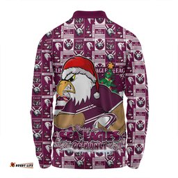 Amazing Aussie Manly Warringah Sea Eagles Merry Ugly Christmas Comic Style Long Sleeve Polo Shirt