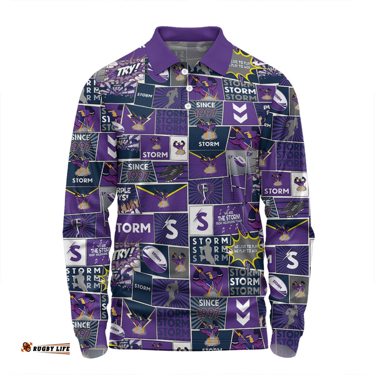 Amazing Aussie Melbourne Storm Team Of Us Die Hard Fan Supporters Comic Style Long Sleeve Polo Shirt