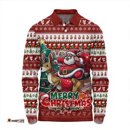 Amazing Aussie Australia Merry Christmas, Santa Claus Riding A Kangaroo Long Sleeve Polo Shirt