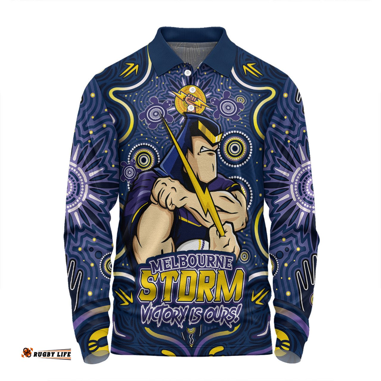 Amazing Aussie Melbourne Storm Aboriginal Pattern Inspired Victory Is Ours Long Sleeve Polo Shirt