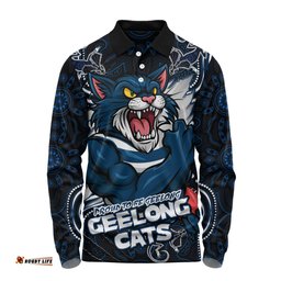 Amazing Aussie Geelong Cats Spirit Warriors Of The Game Long Sleeve Polo Shirt