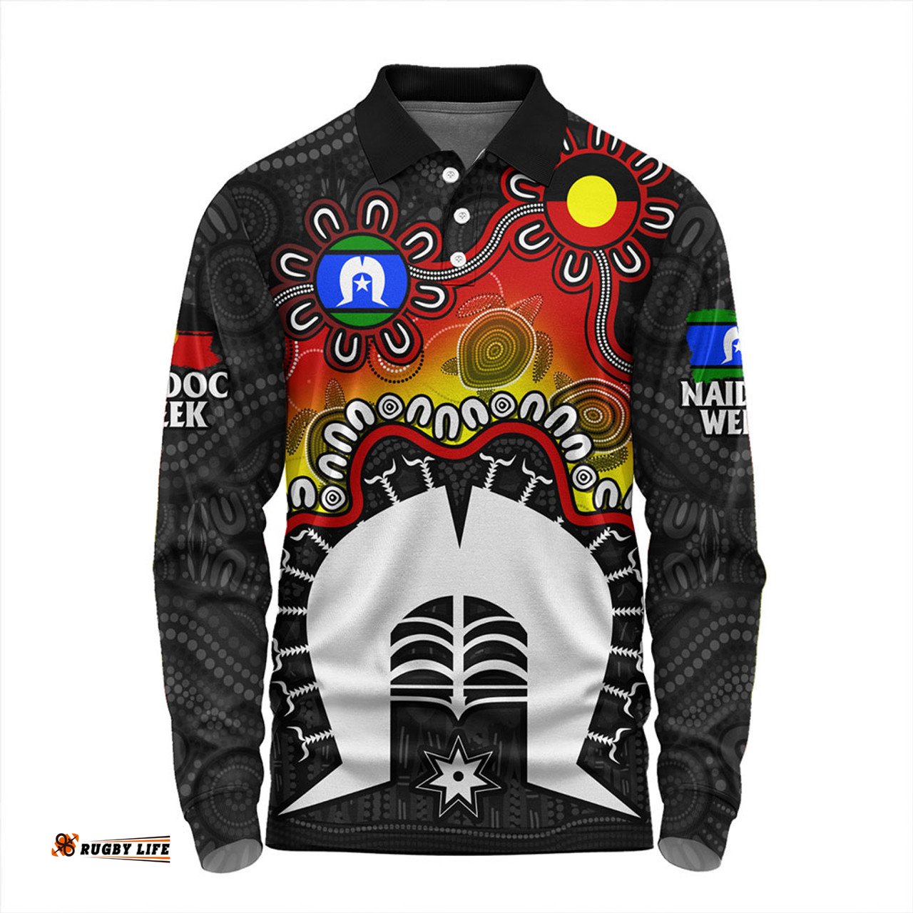 Amazing Aussie Indigenous Australian Aboriginal Naidoc Week Echo Of Ancestors Red Long Sleeve Polo Shirt