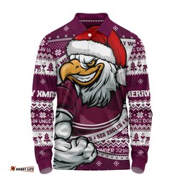 Amazing Aussie Manly Warringah Sea Eagles Ugly Knit Style For Christmas Game Fans Long Sleeve Polo Shirt