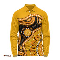 Amazing Aussie Indigenous Australian Aboriginal Sun Pathway Walkabout Long Sleeve Polo Shirt