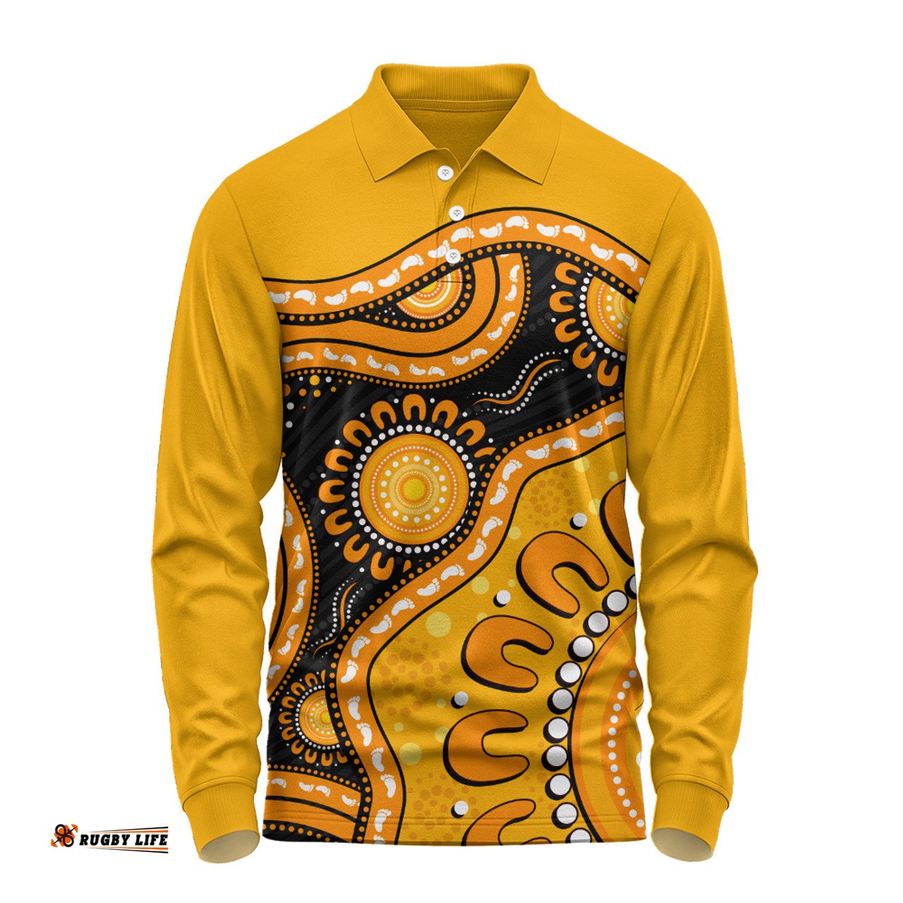 Amazing Aussie Indigenous Australian Aboriginal Sun Pathway Walkabout Long Sleeve Polo Shirt