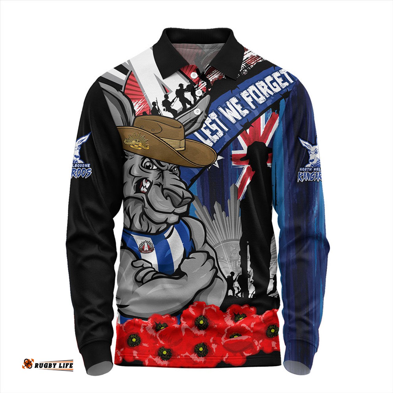 Amazing Aussie North Melbourne Anzac Day Honor United In Spirit Long Sleeve Polo Shirt