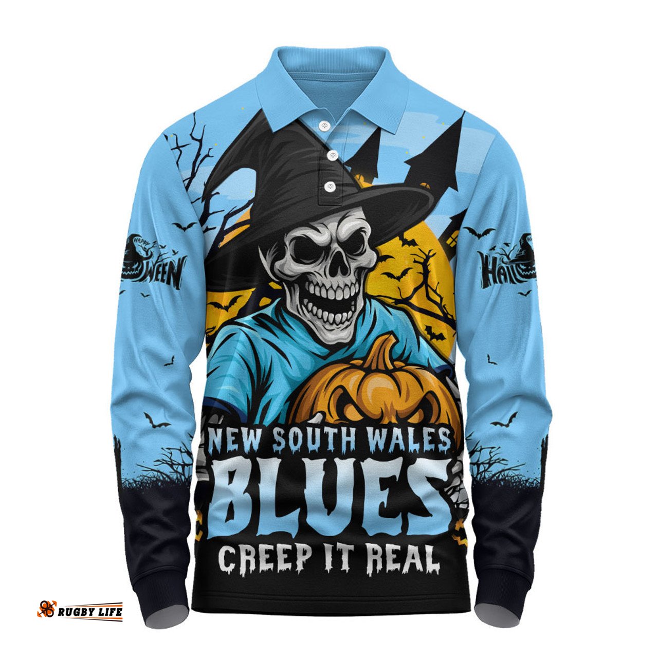 Amazing Aussie New South Wales Blues Dark Moon Rugby Halloween Battle Edition Long Sleeve Polo Shirt