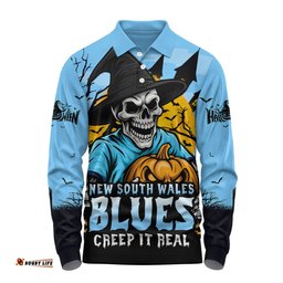 Amazing Aussie New South Wales Blues Dark Moon Rugby Halloween Battle Edition Long Sleeve Polo Shirt