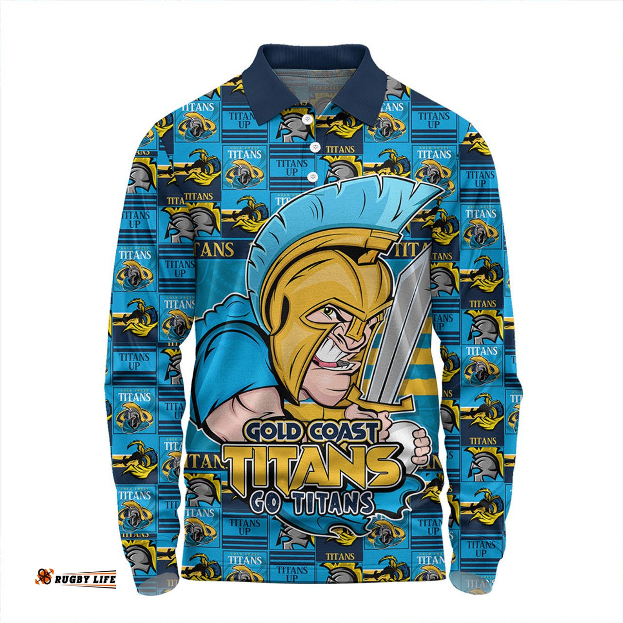 Amazing Aussie Gold Coast Titans Champion���s Pride Comic Style Long Sleeve Polo Shirt