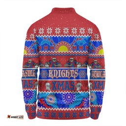 Amazing Aussie Newcastle Knights Christmas Aboriginal Custom Indigenous Knitted Ugly Xmas Style Long Sleeve Polo Shirt
