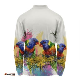 Amazing Aussie Australia Rainbow Lorikeets Rainbow Lorikeets With Grevillea Flowers Long Sleeve Polo Shirt
