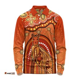 Amazing Aussie Indigenous Australian Aboriginal Kangaroo Dreaming Outback Spirit Edition Orange Long Sleeve Polo Shirt