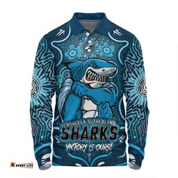 Amazing Aussie Cronulla Sutherland Sharks Aboriginal Pattern Inspired Victory Is Ours Long Sleeve Polo Shirt