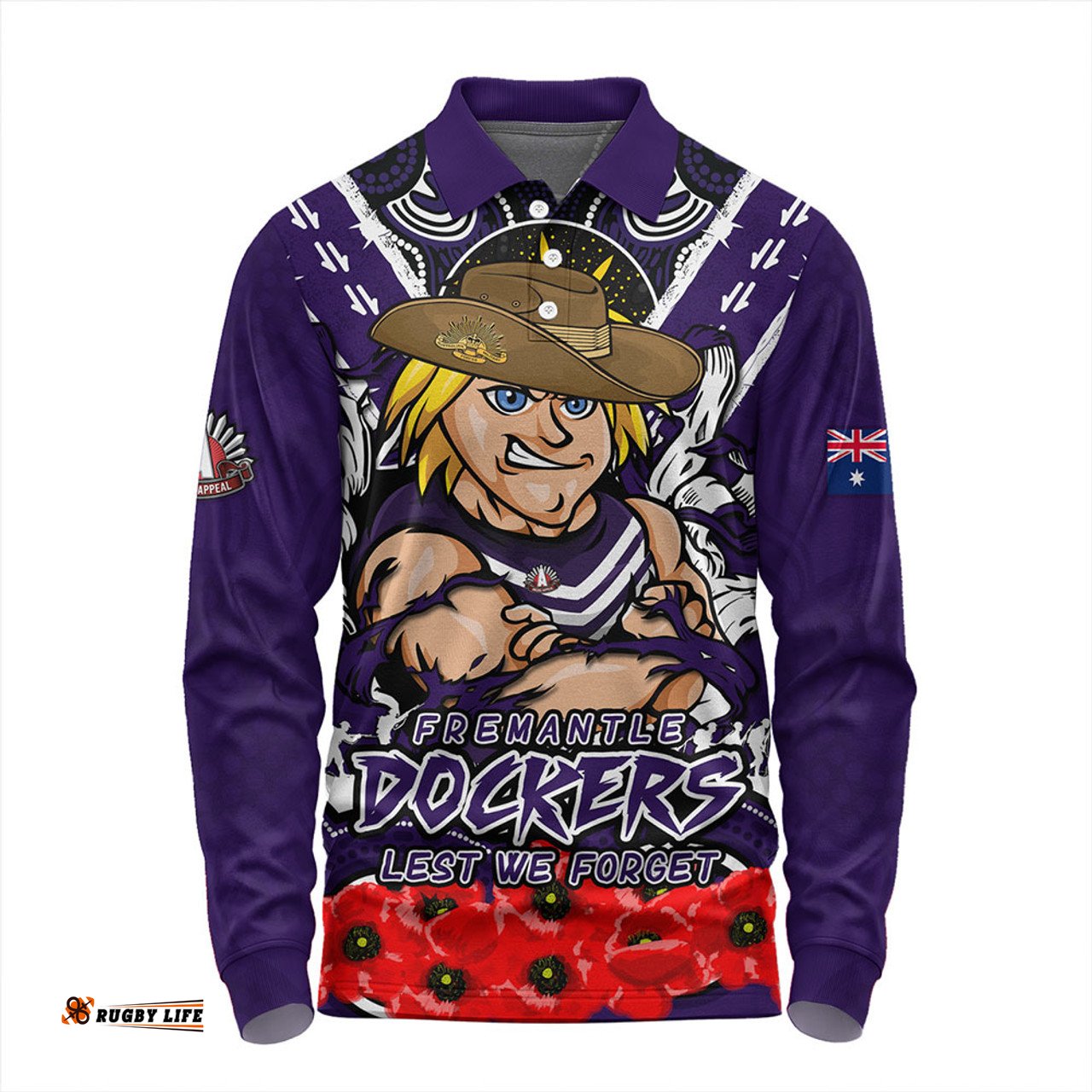 Amazing Aussie Fremantle Ripped Legacy Of The Game The ANZAC Spirit Lives On Long Sleeve Polo Shirt