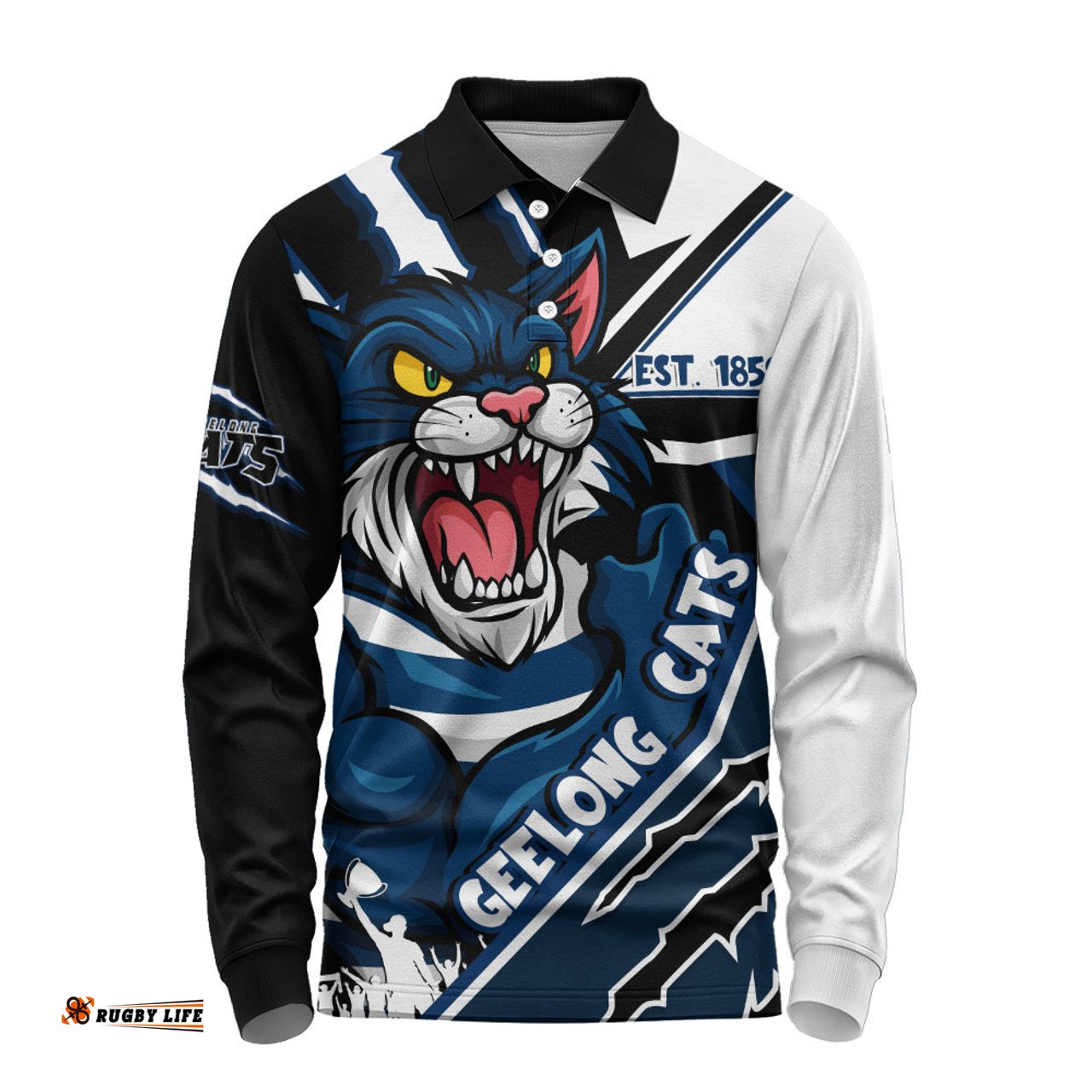 Amazing Aussie Geelong Cats Battlefield Glory Gear Long Sleeve Polo Shirt