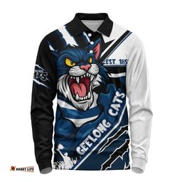 Amazing Aussie Geelong Cats Battlefield Glory Gear Long Sleeve Polo Shirt
