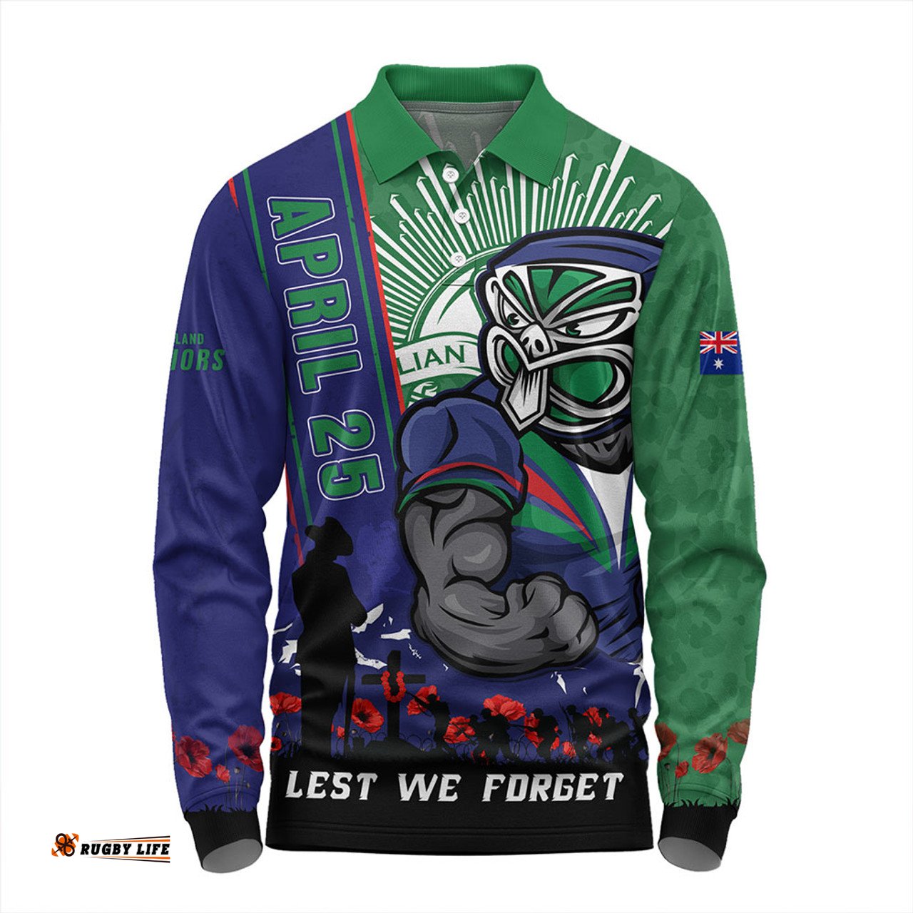 Amazing Aussie New Zealand Warriors Anzac Day Lest We Forget Strong Fighting Spirit Long Sleeve Polo Shirt