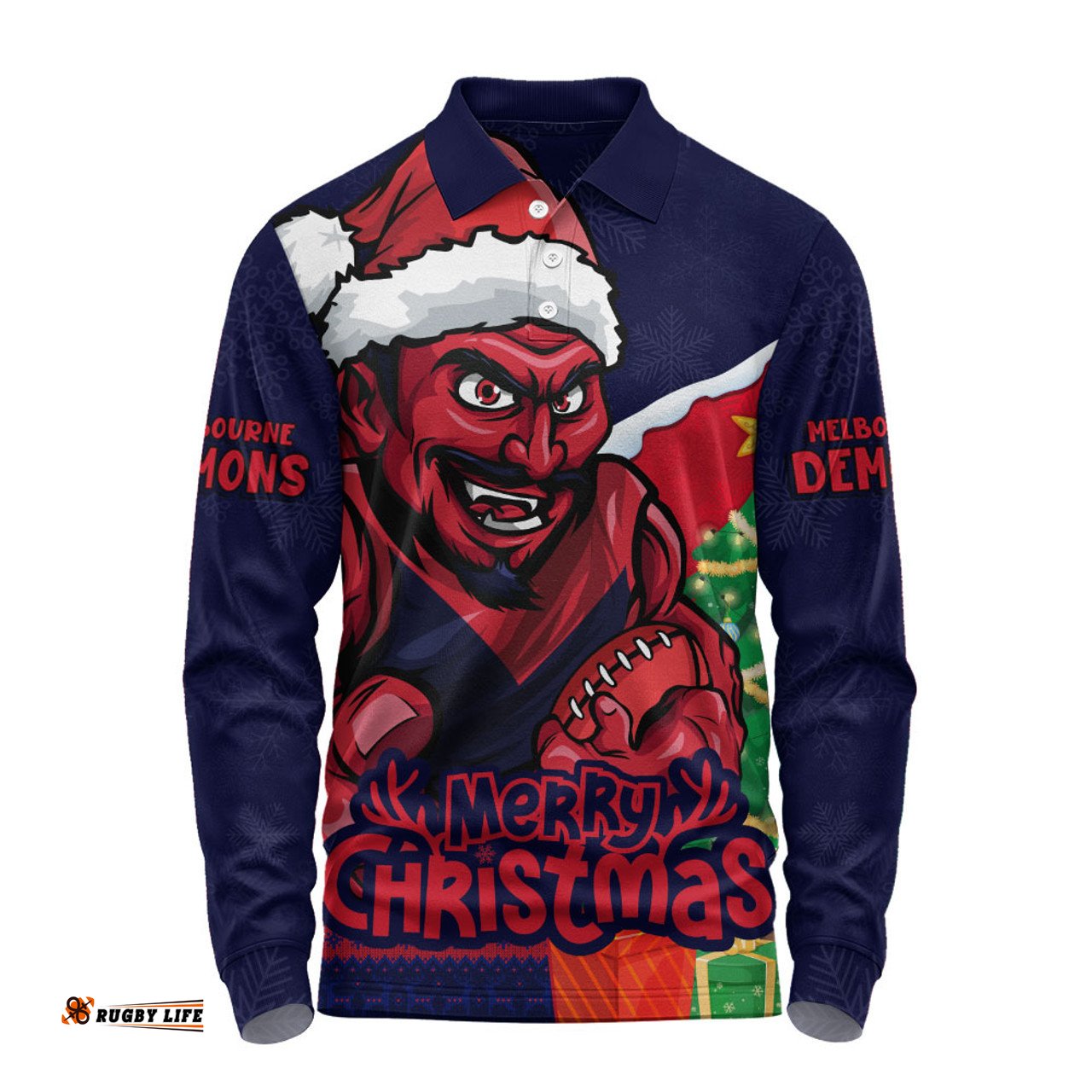 Amazing Aussie Melbourne Santa Scoring Touchdown On Christmas Game Day Long Sleeve Polo Shirt