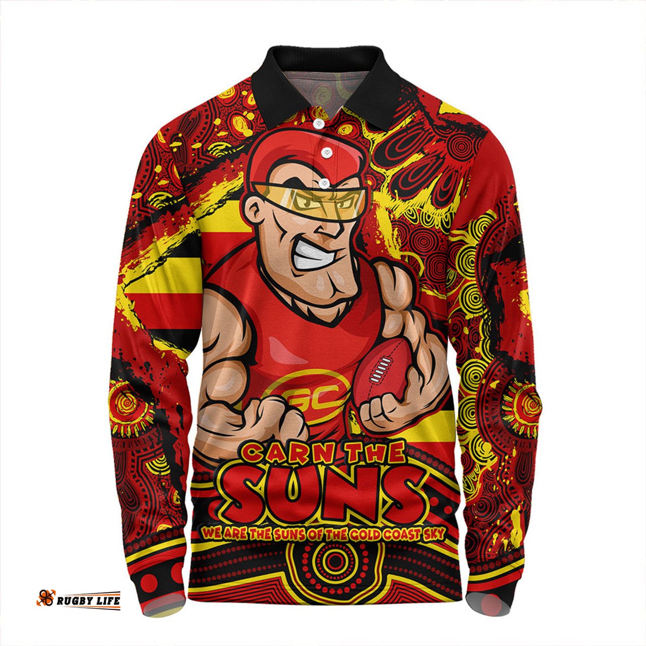 Amazing Aussie Gold Coast SUNS Blazing Spirit Of Victory Long Sleeve Polo Shirt