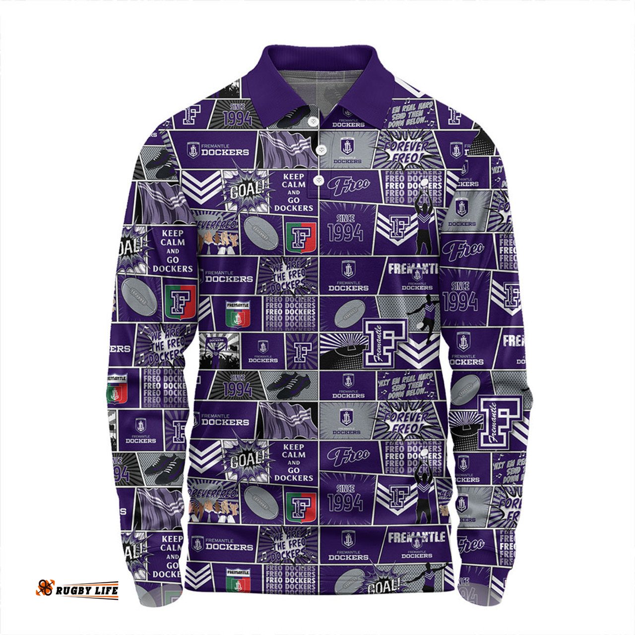 Amazing Aussie Fremantle Legacy Of The Pride Comic Style Long Sleeve Polo Shirt