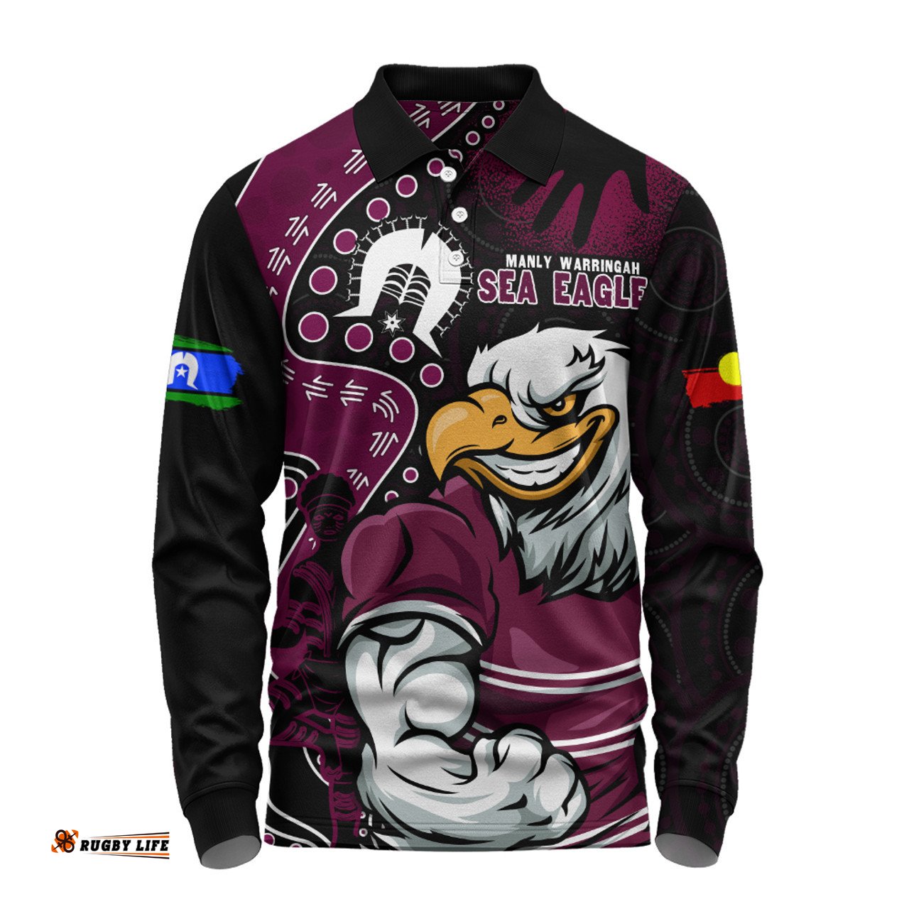 Amazing Aussie Manly Warringah Sea Eagles NAIDOC Indigenous Warrior Spirit Long Sleeve Polo Shirt
