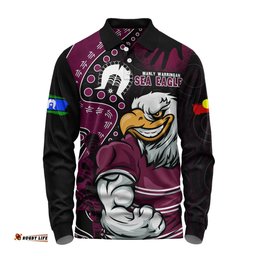 Amazing Aussie Manly Warringah Sea Eagles NAIDOC Indigenous Warrior Spirit Long Sleeve Polo Shirt