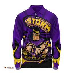 Amazing Aussie Melbourne Storm Premiership Series Sports Gear Long Sleeve Polo Shirt