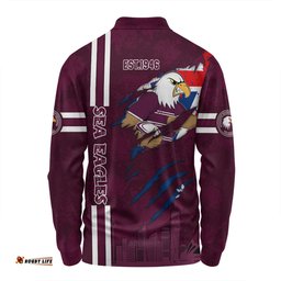 Amazing Aussie Manly Warringah Sea Eagles Happy Australia Day Flag Scratch Style Long Sleeve Polo Shirt