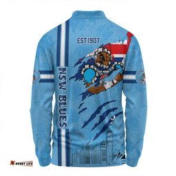 Amazing Aussie New South Wales Blues Happy Australia Day Flag Scratch Style Long Sleeve Polo Shirt