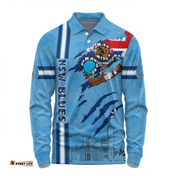 Amazing Aussie New South Wales Blues Happy Australia Day Flag Scratch Style Long Sleeve Polo Shirt