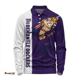 Amazing Aussie Fremantle Burning Passion Of Power Scratch Style Long Sleeve Polo Shirt