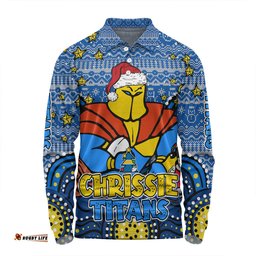Amazing Aussie Gold Coast Titans Christmas Custom Christmas Knit Patterns Vintage Jersey Ugly Long Sleeve Polo Shirt