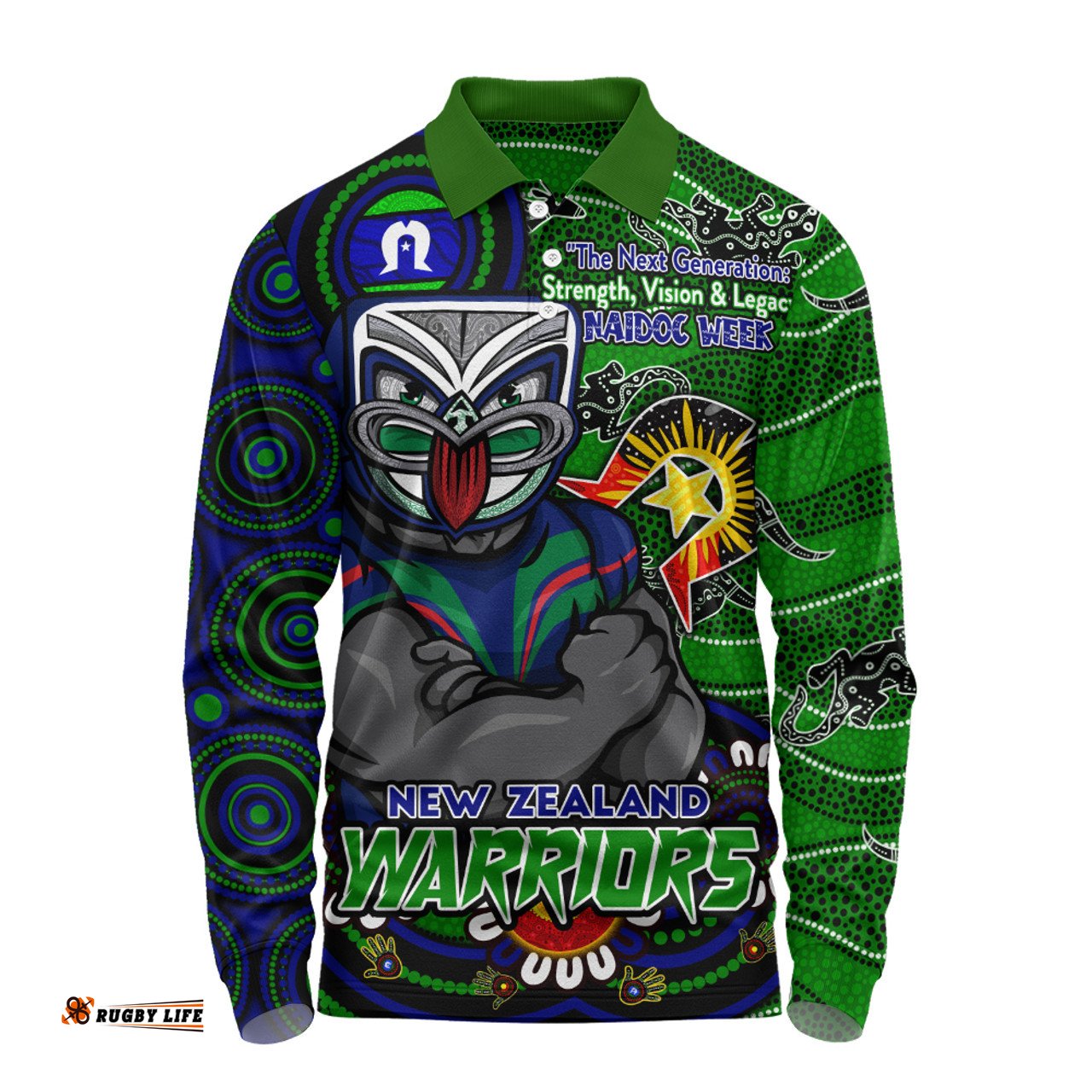 Amazing Aussie New Zealand Warriors Spirit Of NAIDOC Series Long Sleeve Polo Shirt